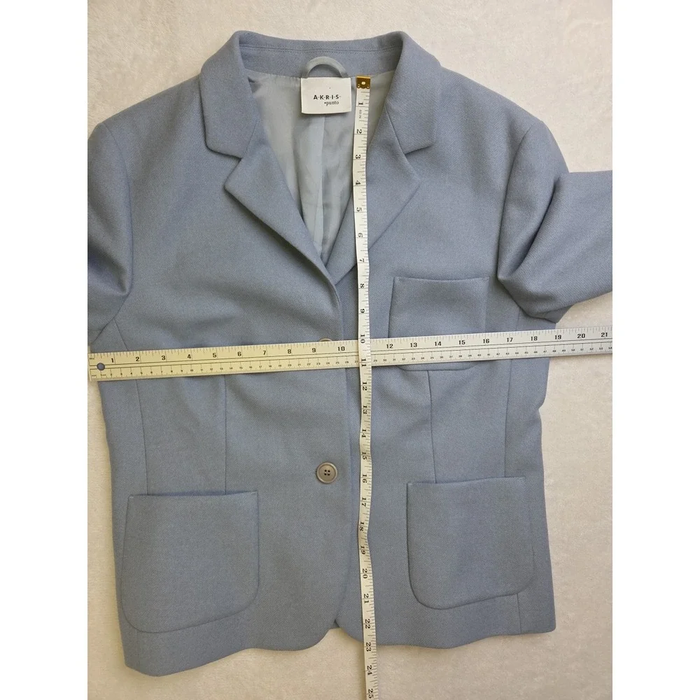 AKRIS PUNTO Blue‎ Wool Angora 2 Button Blazer Jacket Sz 8 Boxy Italy Luxury
